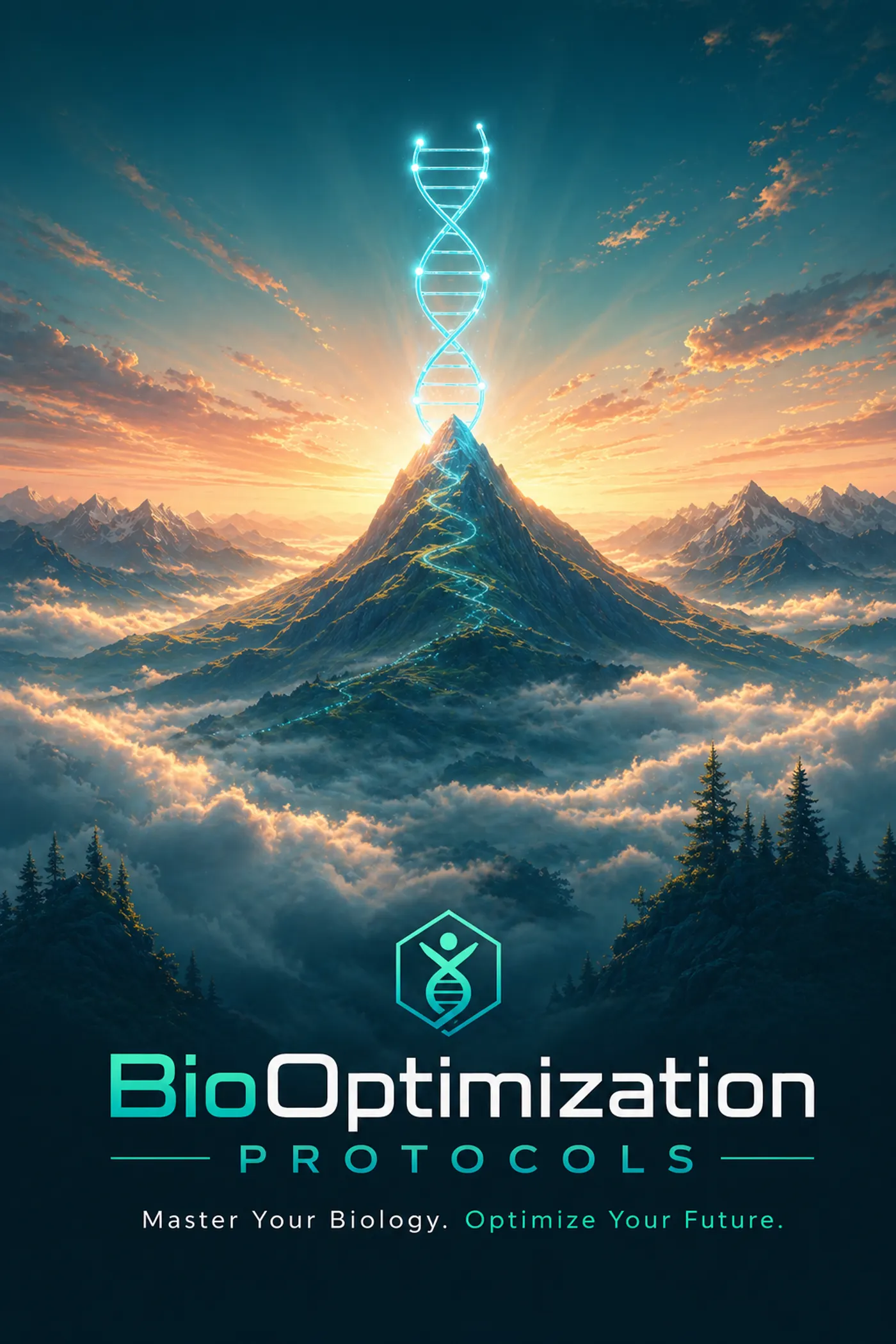 BioOptimization Protocols mountain and DNA brand artwork